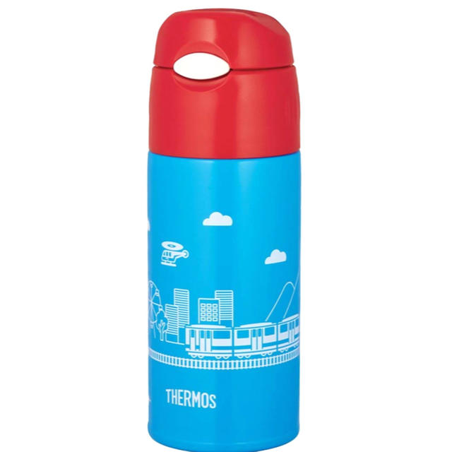 THERMOS(サーモス)の❤️ワンプッシュストロー付き水筒【保冷用】【乗り物ブルー】新品、即購入可能❣️ キッズ/ベビー/マタニティの授乳/お食事用品(水筒)の商品写真