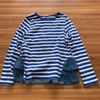 ジーユー(GU)のGU130☆ボーダーカットソー 背中にフリル 青 長袖Tシャツ UNIQLO(Tシャツ/カットソー)