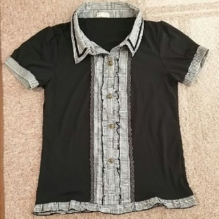 アクシーズファム(axes femme)の黒 チェック 半袖の襟つきトップス(Tシャツ(半袖/袖なし))