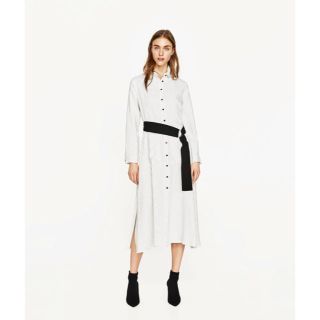 ザラ(ZARA)のベルト付きストライプチュニック(ひざ丈ワンピース)