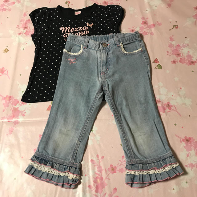 mezzo piano(メゾピアノ)のmezzo piano デニムパンツ七分丈110 中古 キッズ/ベビー/マタニティのキッズ服女の子用(90cm~)(パンツ/スパッツ)の商品写真