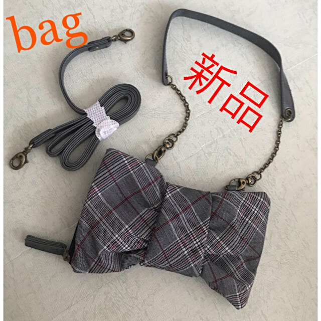 グレンチェック、リボン型♡ミニbag レディースのバッグ(クラッチバッグ)の商品写真