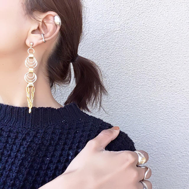 大ぶり ハンドメイド ピアス ゴールド フープ リング フープピアス チェーン