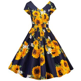 モドクロス(ModCloth)の海外インポート♡ひまわり柄ワンピース♡花柄ドレスレトロヴィンテージモドクロス (ひざ丈ワンピース)