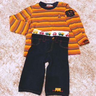 ミキハウス(mikihouse)のミキハウス プッチーくん ボーダーロンＴ90＆車ストレッチパンツ100 セット(Tシャツ/カットソー)