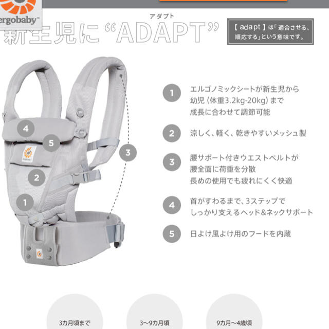 Ergobaby(エルゴベビー)のエルゴアダプト クールエア キッズ/ベビー/マタニティの外出/移動用品(抱っこひも/おんぶひも)の商品写真