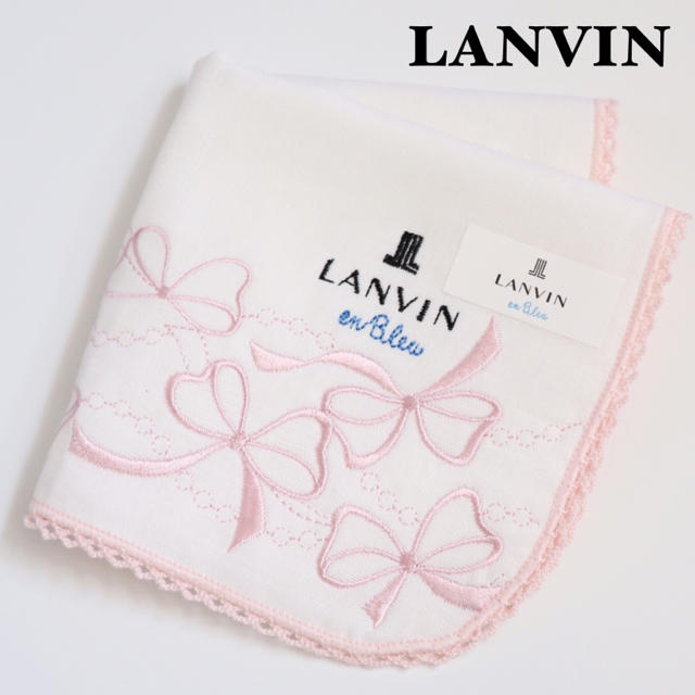 LANVIN en Bleu(ランバンオンブルー)の❤新品タグ付き ランバン ガーゼハンカチ【りぼん柄】❤ レディースのファッション小物(ハンカチ)の商品写真