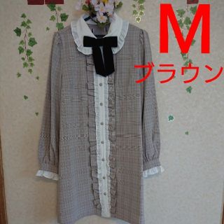 アンクルージュ(Ank Rouge)の未着用品☆ank rouge☆ブラウン☆リボン付き ミニワンピース☆M(ミニワンピース)