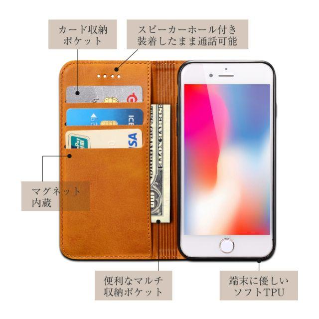 PUレザー手帳型iPhone8/7ケース ネイビー	 スマホ/家電/カメラのスマホアクセサリー(iPhoneケース)の商品写真