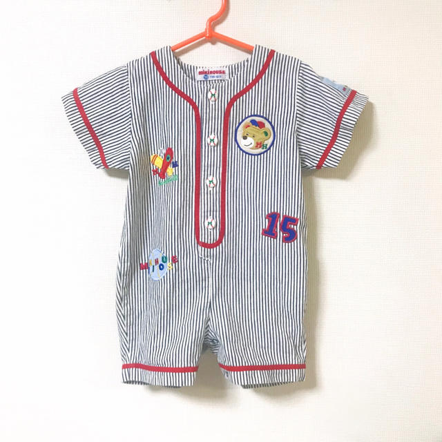 mikihouse(ミキハウス)のミキハウス ロンパース 野球 ロゴ 90 キッズ/ベビー/マタニティのベビー服(~85cm)(ロンパース)の商品写真