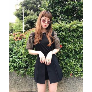 スライ(SLY)のSLY DOCKING PUFF SLEEVE TOPS カットソー チェック(カットソー(半袖/袖なし))