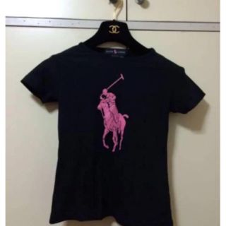 ポロラルフローレン(POLO RALPH LAUREN)の美品本物ラルフローレン黒×ピンクビックポニーのカットソー(Tシャツ(半袖/袖なし))