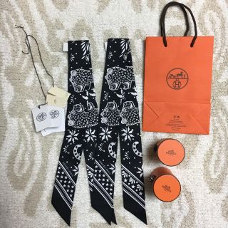 エルメス(Hermes)のエルメス シルク スカーフ ツイリー レオパード バンダナ 新品 2本 ブラック(バンダナ/スカーフ)