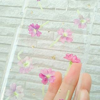 押し花スマホケース　バーベナピンク（全機種対応）(スマホケース)