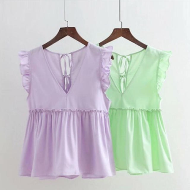 ZARA(ザラ)のfrill candy blouse ラベンダー nico様専用 レディースのトップス(シャツ/ブラウス(半袖/袖なし))の商品写真