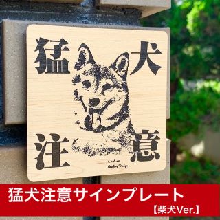 【送料無料】猛犬注意サインプレート(柴犬)木目調アクリルプレート(その他)