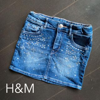 エイチアンドエム(H&M)のH&M 【3回着用／美品】ビジュー付きデニムスカート 115cm(スカート)