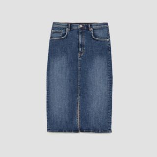 ザラ(ZARA)のZARA ザラ スリットミディ丈デニムスカート xs(ひざ丈スカート)