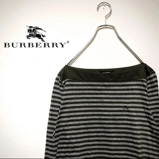 BURBERRY(バーバリー)の【レア】BURBERRY バーバリー ボーダーシャツ カットソー カーキー 2 レディースのトップス(Tシャツ(長袖/七分))の商品写真