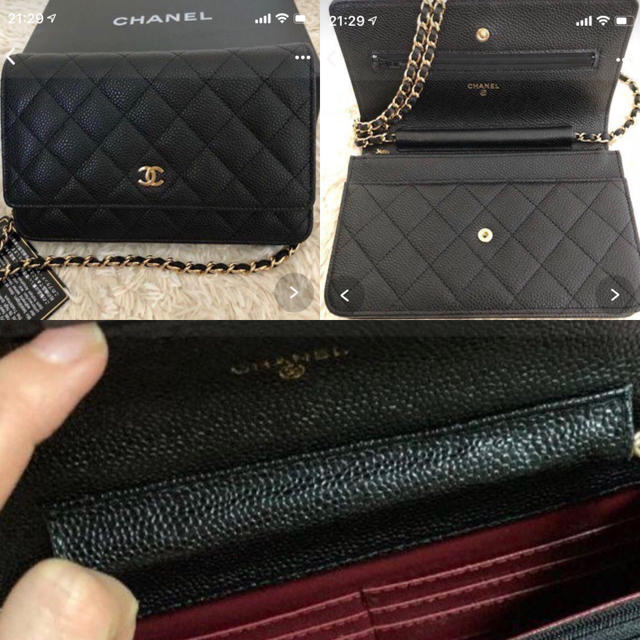 CHANELキャビアスキン チェーンウォレット 黒 ゴールドファッション小物