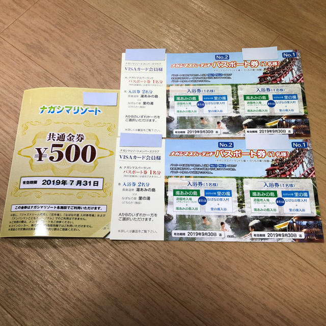 ナガシマスパーランド パスポート券 2枚セット＋共通金券500円分