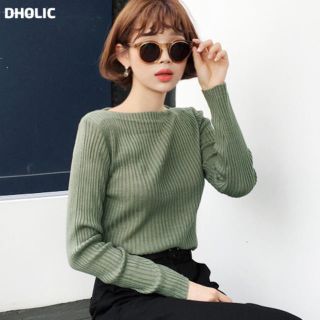 ディーホリック(dholic)のDHOLIC ボートネックリブニットトップス(カットソー(長袖/七分))