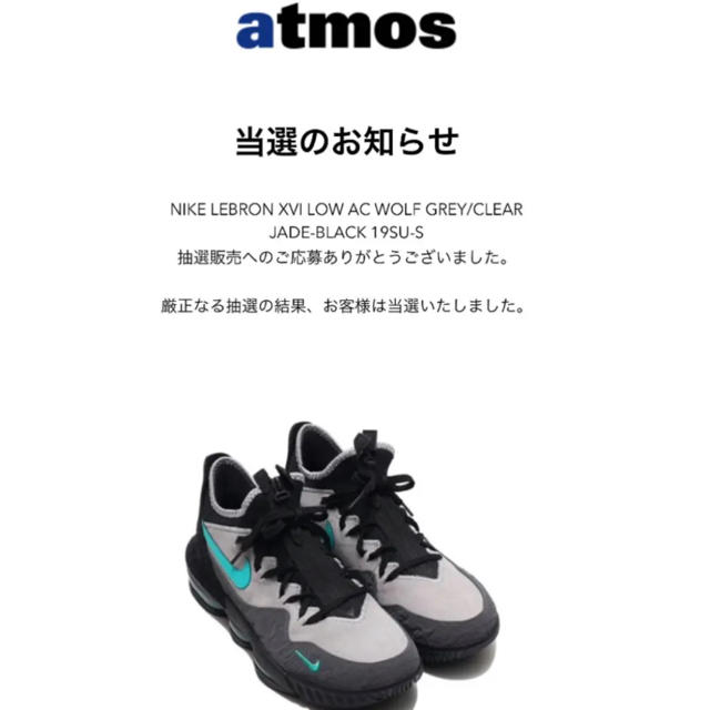 atmos×NIKE LEBRON16LOW CLEARJADE 27.5新品