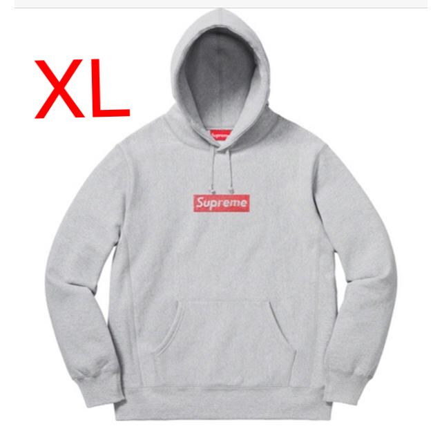 XL supreme × スワロフスキー box logo パーカー フーディーHeatherGreySIZE