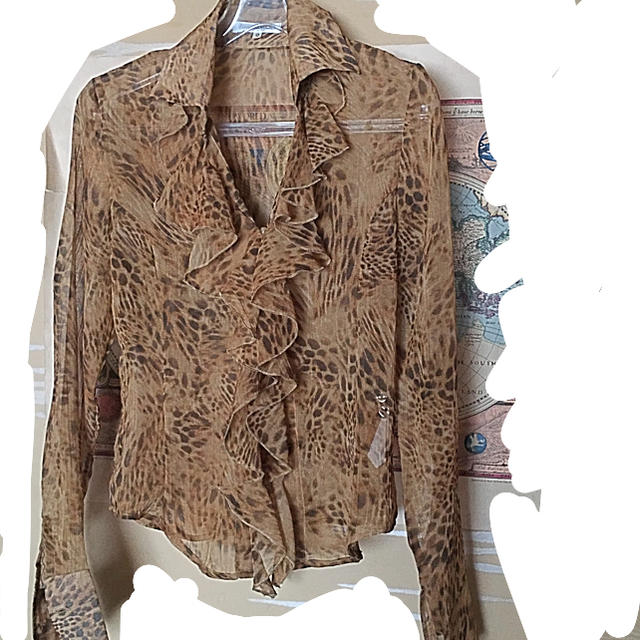 NARACAMICIE(ナラカミーチェ)の豹柄シースルー フロントフリル 羽織りシャツ シフォン イタリア製 レディースのトップス(シャツ/ブラウス(長袖/七分))の商品写真