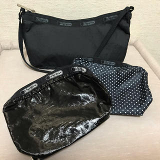 レスポートサック(LeSportsac)のレスポ ポーチ 3点セット パテント＆ドットetc. 黒♡(ポーチ)