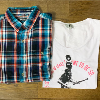チェック長袖シャツとピンクTシャツ セット(シャツ)