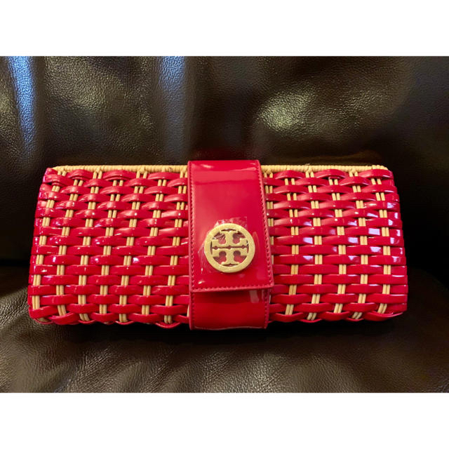 新品 トリーバーチ ToryBurch エナメル ラタン カゴ クラッチ 赤