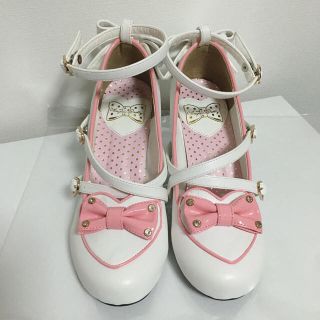 アンジェリックプリティー(Angelic Pretty)の未使用美品 Angelic Pretty LOVE heartシューズ シロ S(ハイヒール/パンプス)