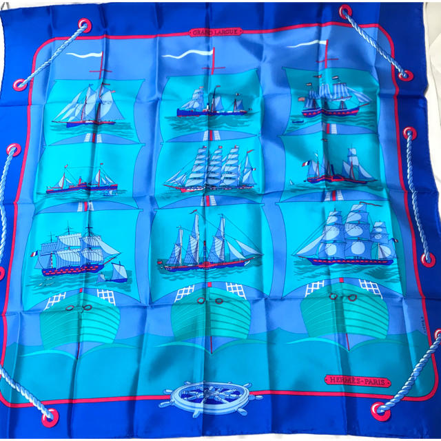ほぼ新品☆HERMES 値下 マリン ヨット カレ スカーフ シルク エルメス