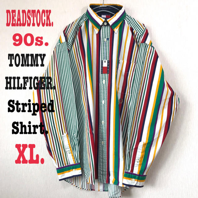 デッドストック 新品 90s トミー ヒルフィガー ストライプシャツ XL相当