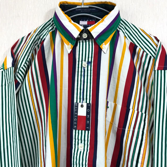 TOMMY HILFIGER(トミーヒルフィガー)のデッドストック 新品 90s トミー ヒルフィガー ストライプシャツ XL相当 メンズのトップス(シャツ)の商品写真