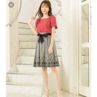 レッセパッセ(LAISSE PASSE)の値下げ！新品★タグ付き レッセパッセ スカート  ギンガムチェック リボン(ひざ丈スカート)