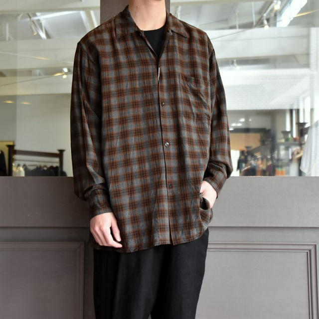 comoli レーヨン オープンカラー チェックシャツ 19ss