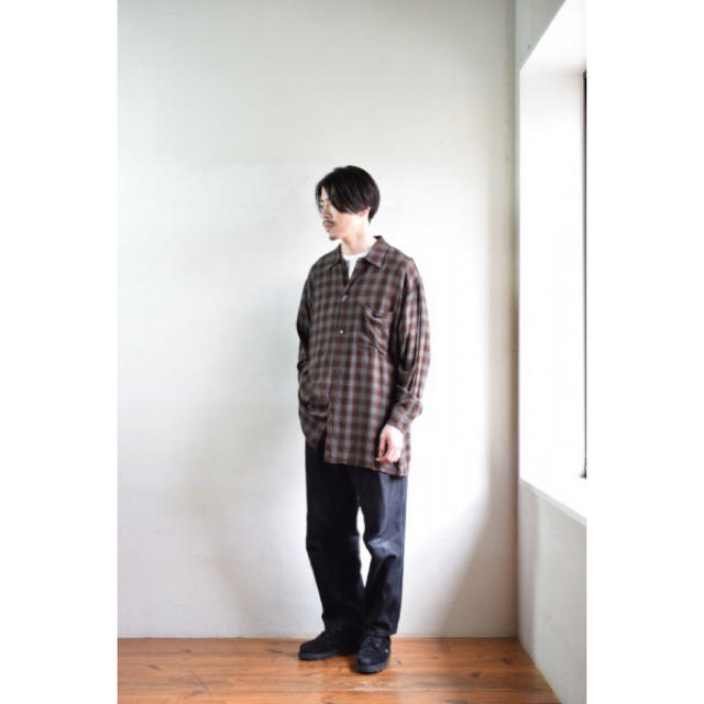 comoli 19ss レーヨン オープンカラーシャツ(CHECK)