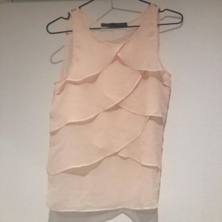 ザラ(ZARA)のトップス 袖なし ZARA ザラ タンクトップ xs ピンク フリル(カットソー(半袖/袖なし))