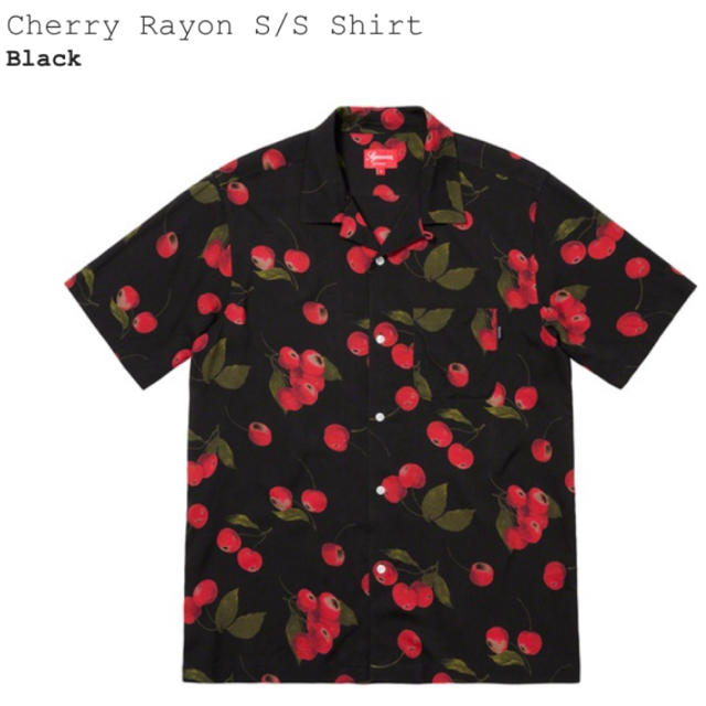 メンズS 黒 Cherry Rayon S/S Shirt