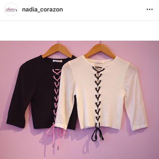 ナディア(NADIA)のNADIA♡フロントレースアップトップス♡ブラック(カットソー(長袖/七分))