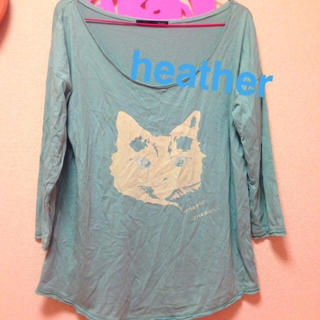 ヘザー(heather)のヘザー♡ミントグリーン水色ネコロンT(Tシャツ(長袖/七分))