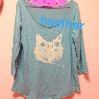 ヘザー(heather)のヘザー♡ミントグリーン水色ネコロンT(Tシャツ(長袖/七分))