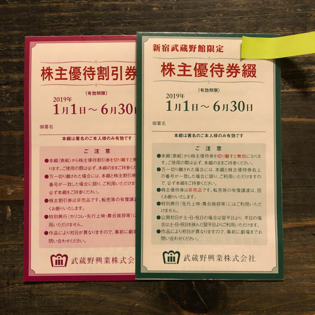 武蔵野興業　株主優待券6枚 割引券6枚　新宿武蔵野館 チケットの映画(洋画)の商品写真