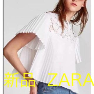 ザラ(ZARA)の新品タグZARAザラバテンレースプリーツAラインチュニック大きいサイズ(シャツ/ブラウス(半袖/袖なし))