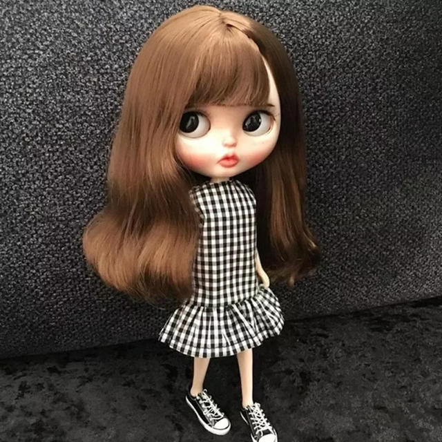 黒ギンガムチェック ワンピース アウトフィット  ブライス リカちゃん 洋服  ハンドメイドのおもちゃ(ミニチュア)の商品写真