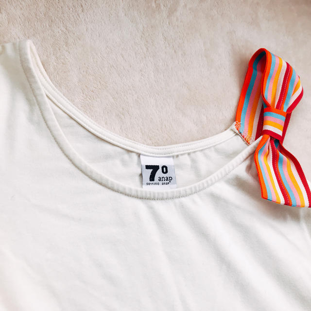 ANAP(アナップ)の7°anapリボンデザインTシャツカットソートップス白ホワイトピンク水色オレンジ レディースのトップス(Tシャツ(半袖/袖なし))の商品写真
