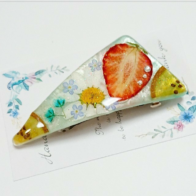 当店限定販売】 三角バレッタ フルーツ 押し花 バレッタ+ヘアクリップ