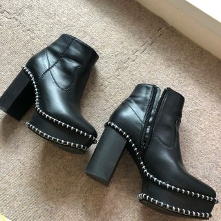 マウジー(moussy)のマウジー moussy ウッドソールブーツ ブラック ホワイトステッチSサイズ(ブーツ)